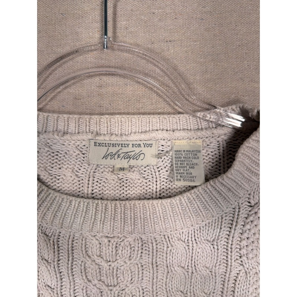 Lord & Taylor Vintage Cream Cable Knit Cotton Sweater Crewneck Cream Medium - Picture 2 of 5
